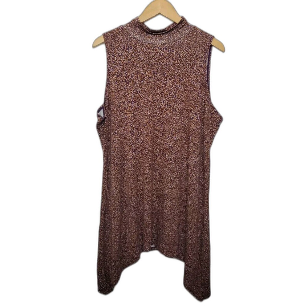LOGO Layers Purple Mustard Animal Print Tunic Tank Top Size 1X Sharkbite Hem